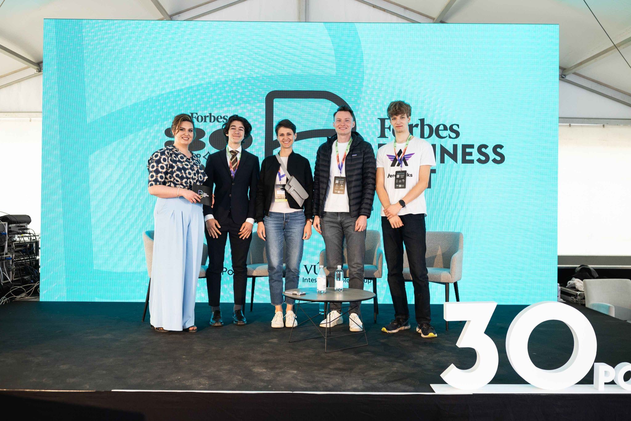 Aerostacks team on stage at Forbes Fest car pitch competition